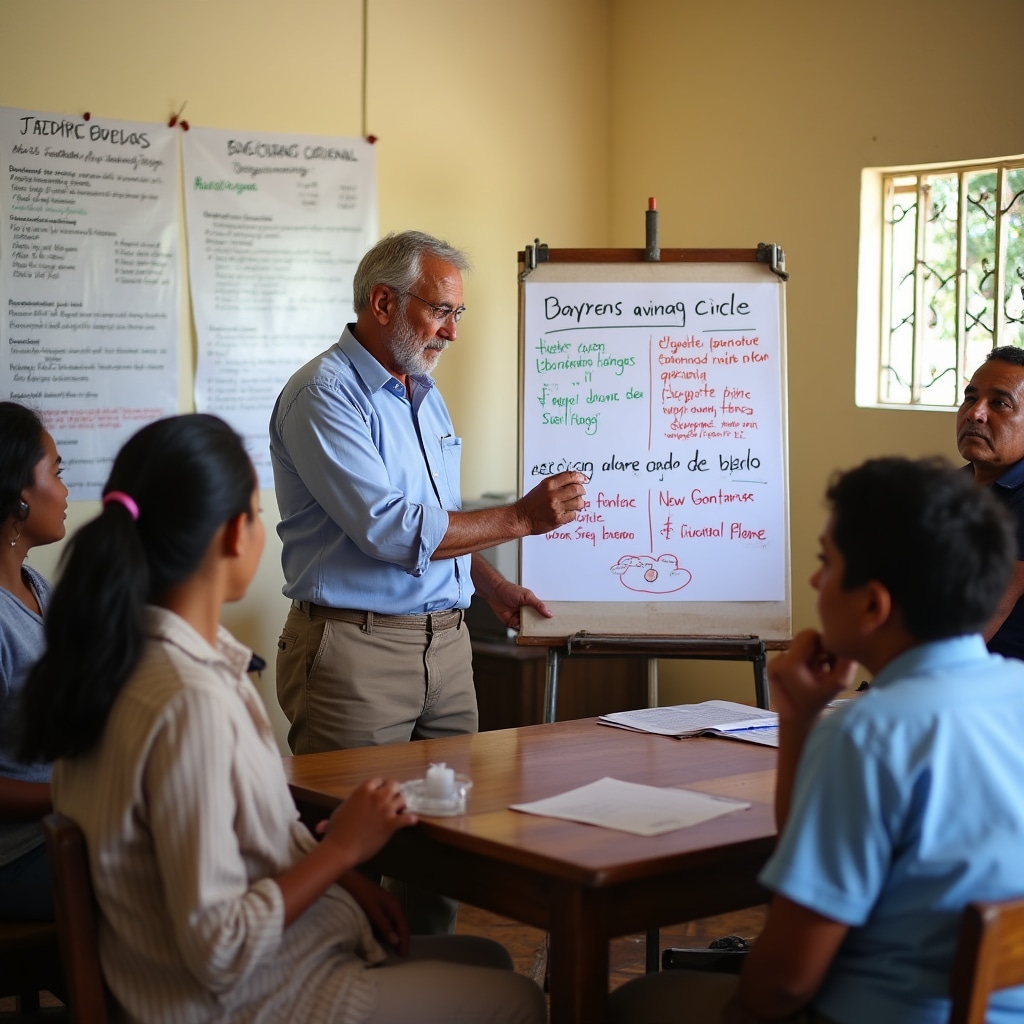 Bilingual workshop session teaching savings organization in Spanish and Guaraní