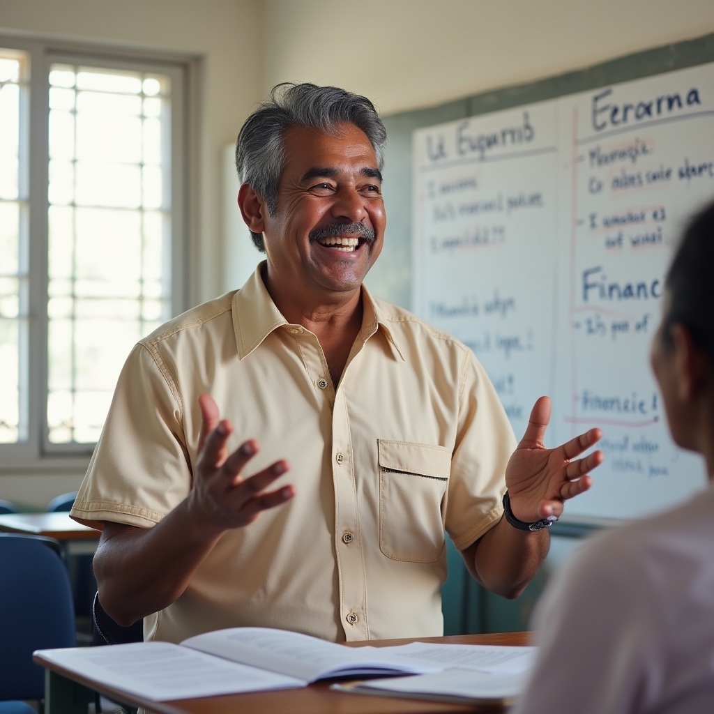 Bilingual educator conducting workshop in Guaraní language