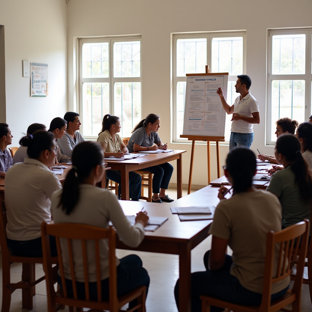 Workshop participants actively learning savings organization techniques